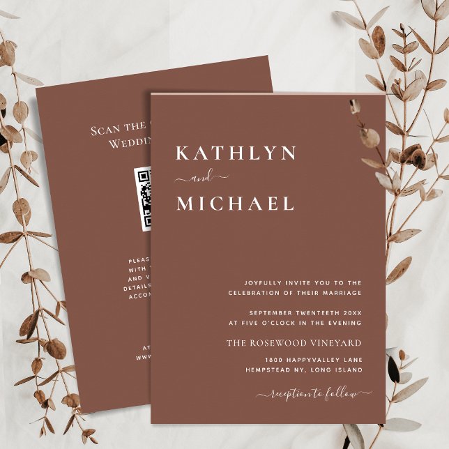 Convite Terracotta Código QR Tudo Em Um Casamento Chic Mod (Criador carregado)