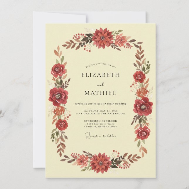 Convite Terracotta Dahlia Creme Casamento (Frente)