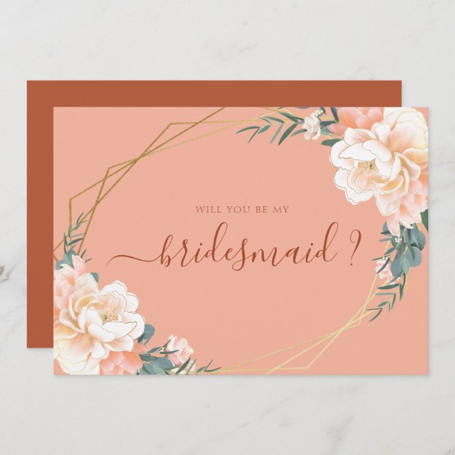 Convite Terracotta Dourada Floral Você Será Minha Porta-Ca (Frente/Verso)