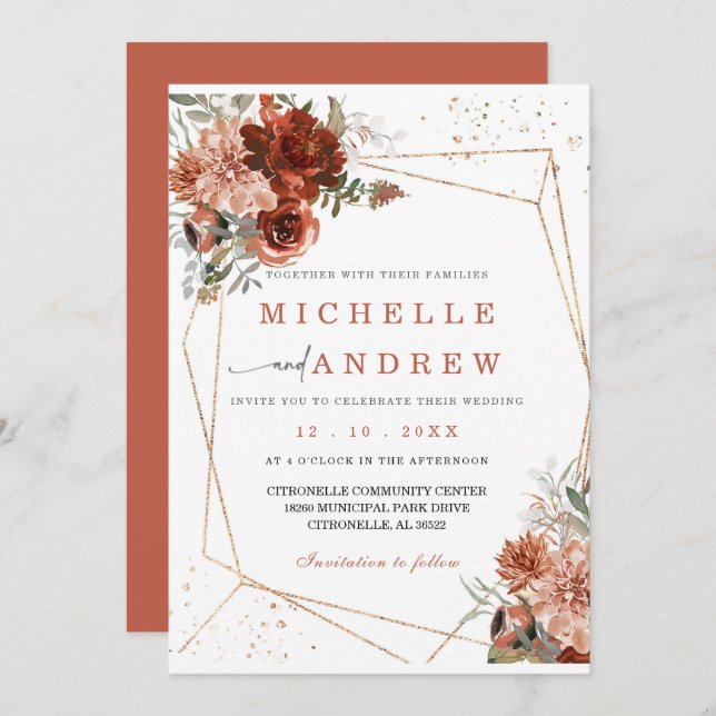 Convite Terracotta Dourado Invitation Modelo (Frente/Verso)