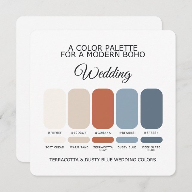 Convite Terracotta Dusty Blue Wedding Color Palette Card (Frente/Verso)