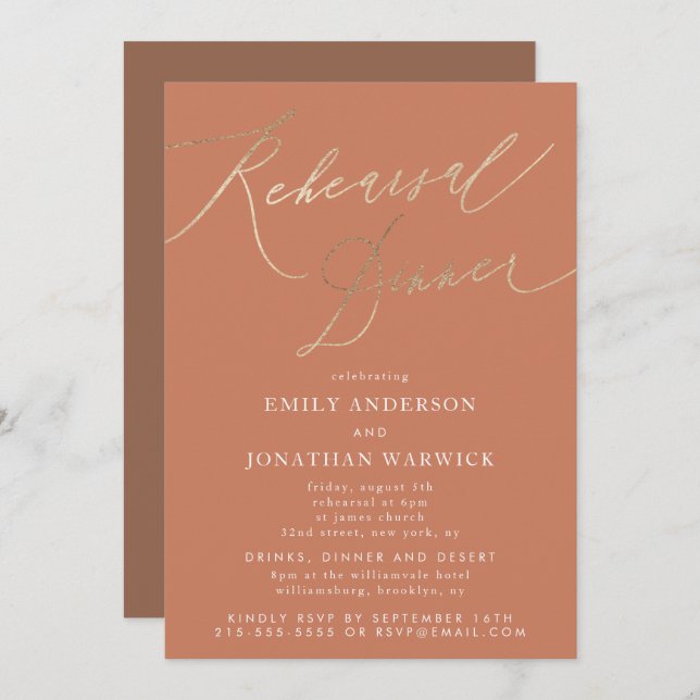 Convite Terracotta Dusty Orange Elegant Ensaio de Casament (Frente/Verso)
