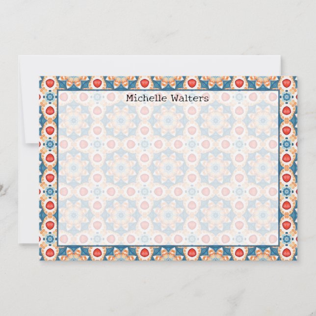 Convite Terracotta e Blue Pattern Flat Notecard (Frente)