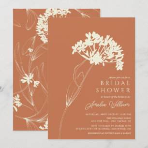 Convite Terracotta e Cream Chá de panela Floral Moderno