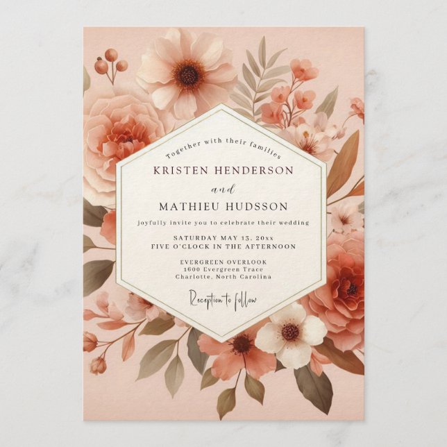 Convite Terracotta Earthy Bloom Wedding (Frente)