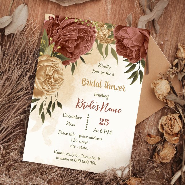 Convite terracotta earthy floral chá de panela verde (Criador carregado)