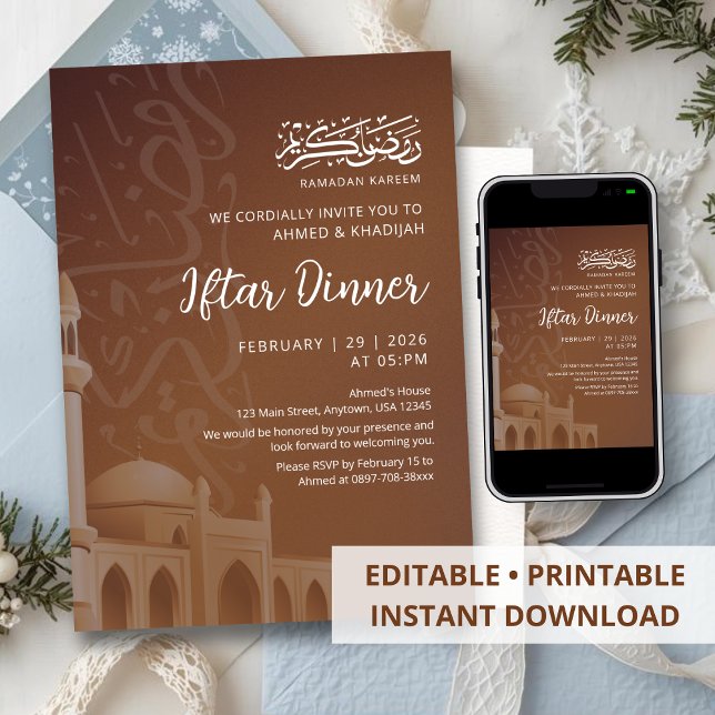Convite Terracotta Earthy Mosque Ramadan Iftar Invitation (Criador carregado)