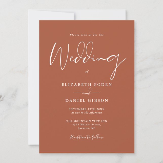 Convite Terracotta Elegant Modern Script Wedding (Frente)