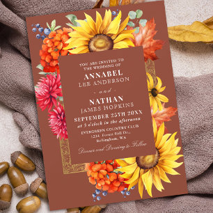 Convite Terracotta Elegante Autumn Watercolor Floral
