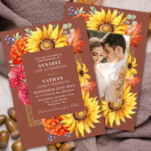 Convite Terracotta Elegante Autumn Watercolor Foto Floral