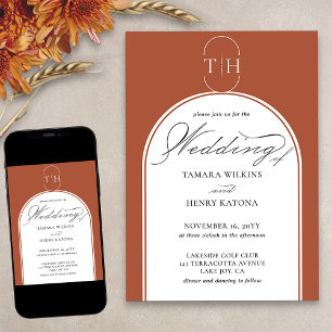 Convite Terracotta Elegante Casamento Monogramado com Cali