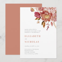 Convite Terracotta Elegante Floral Casamento Aquarela