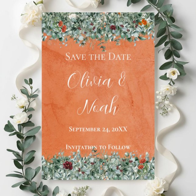 Convite Terracotta Eucalyptus Burgundy Orange Floral STD (Criador carregado)