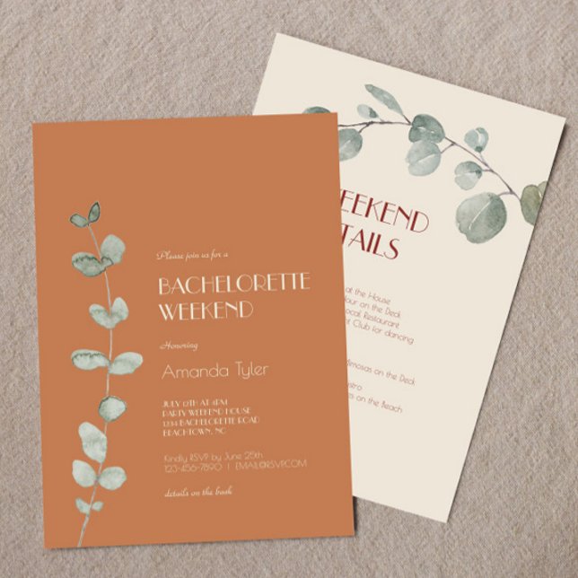 Convite Terracotta Eucalyptus Deco Bachelorette Weekend (Criador carregado)