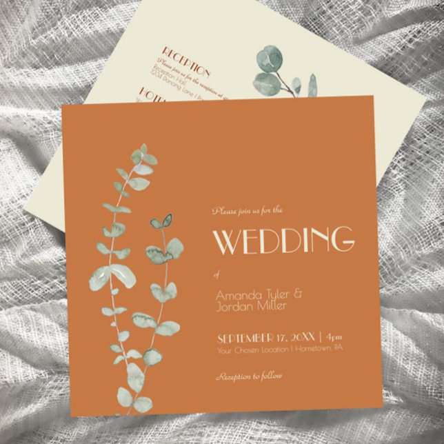 Convite Terracotta Eucalyptus Deco Praça Todos Um Casament (Criador carregado)