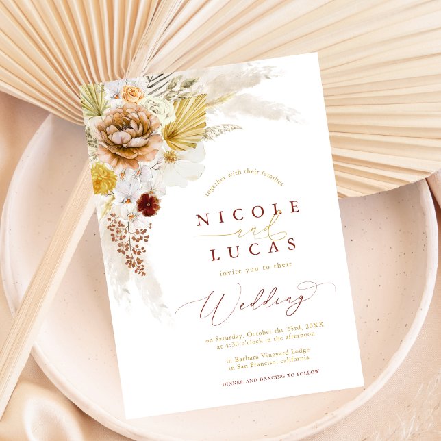 Convite Terracotta Fall Autumn Boho Pampas Grass Casamento (Criador carregado)