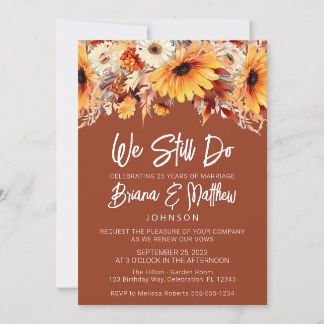 Convite Terracotta Fall Floral Wedding Vow Renewal (Frente)