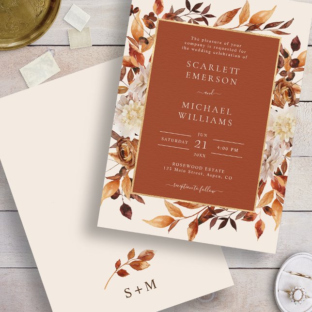 Convite Terracotta Fall Floral Weding (Terracotta Fall Floral Wedding Invitation
)