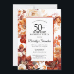 Convite Terracotta Fall Flowers 50th Surprise Birthday<br><div class="desc">As flores cor d'água laranja Elegante terracotta criam um quadro floral ousado neste convite de aniversário floral. Uma escrita simples dá-lhe uma vibração moderna.</div>
