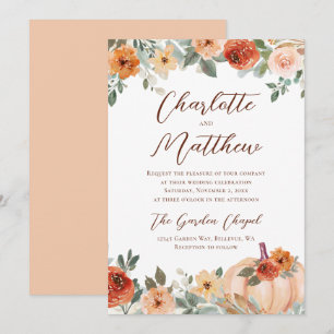 Convite Terracotta Floral Autumn Pumpkin Casamento