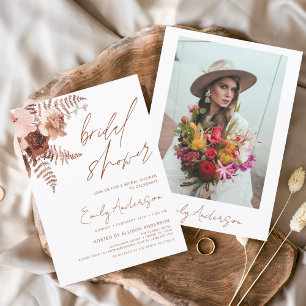 Convite Terracotta Floral Boho Chá de panela Elegante