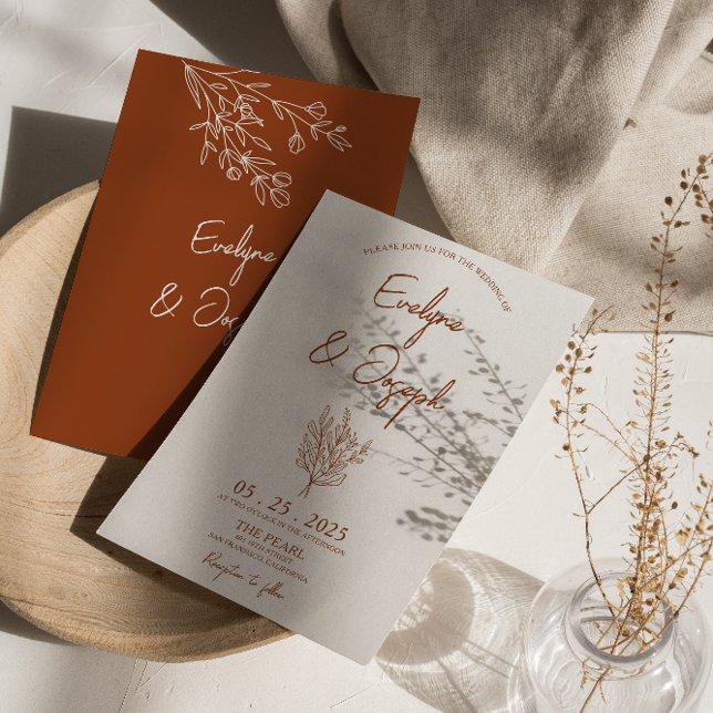 Convite Terracotta Floral Boho Trendy Wedding (Criador carregado)