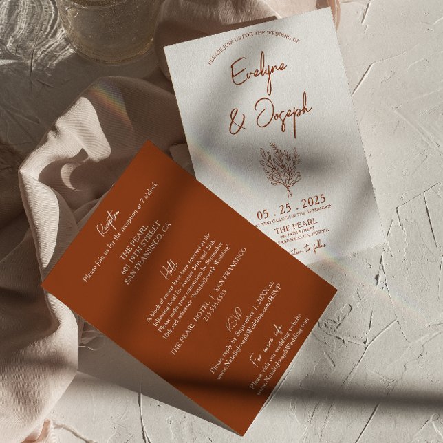 Convite Terracotta Floral Botânica Tudo Em Um Casamento (Criador carregado)