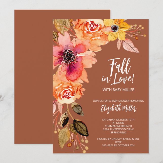 Convite Terracotta Floral Chá de fraldas (Frente/Verso)