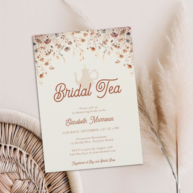 Convite Terracotta Floral Chá de panela Tea Wildflower (terracotta floral bridal shower tea invitation modern elegant wildflowers meadow garden flowers boho)