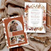 Terracotta Floral Foto Colagem QR Código Casamento