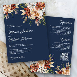 Convite Terracotta Floral Marinho Azul Casamento