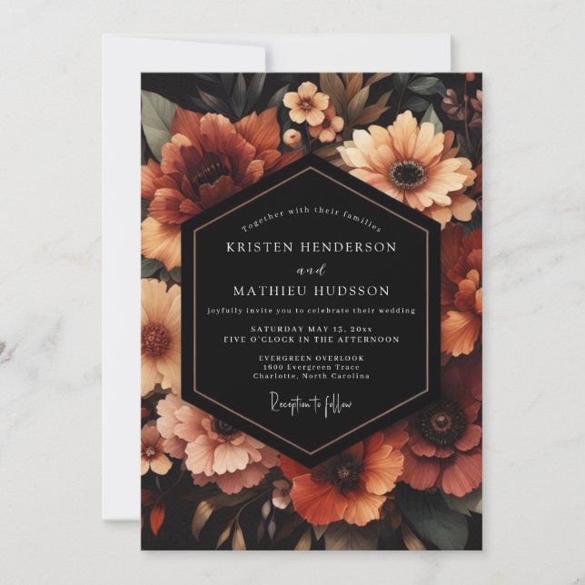 Convite Terracotta Floral Nocturne Wedding (Frente)