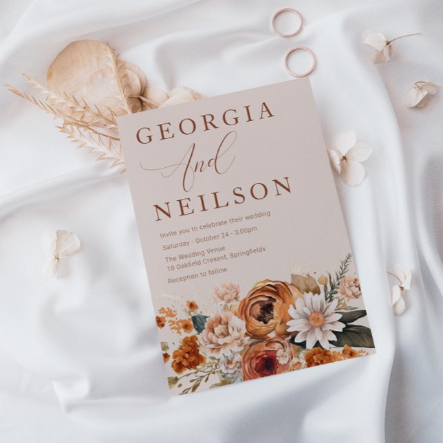Convite Terracotta Floral Orange Casamento outono de outon (Criador carregado)