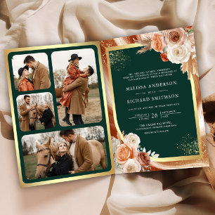 Convite Terracotta Floral Pampas Dourado Esmeralda Casamen