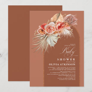 Convite Terracotta Floral Pampas Grass Boho Chá de fralda