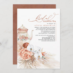 Convite Terracotta Floral Pampas Grass Chá de panela Tea