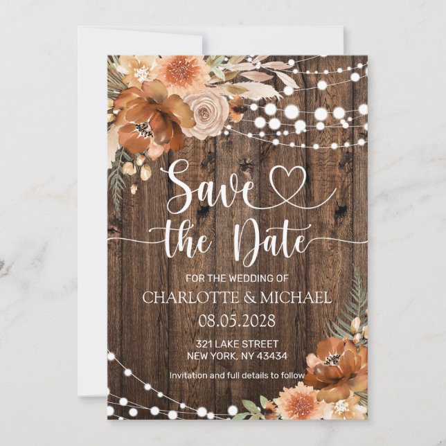 Convite Terracotta Floral Save the Date Wedding (Frente)
