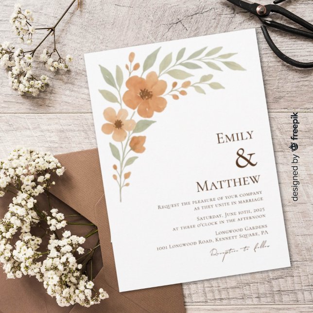 Convite Terracotta Floral Watercolor Wedding Invitation (Criador carregado)