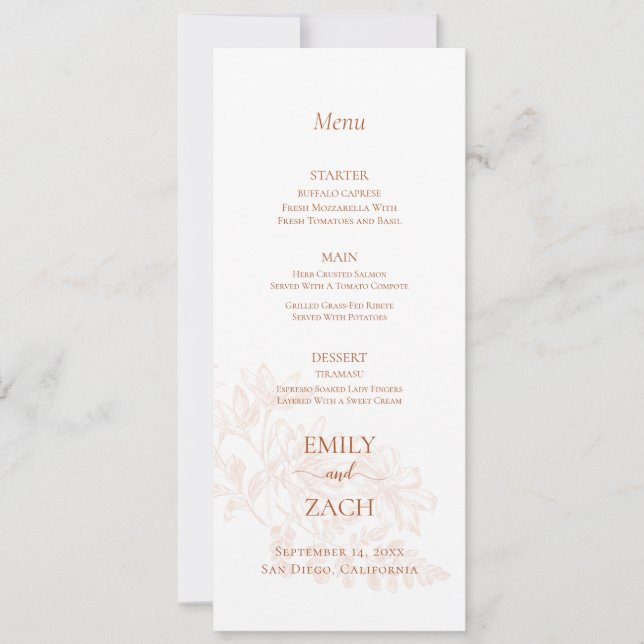 Convite Terracotta Floral Wedding Menu (Frente)