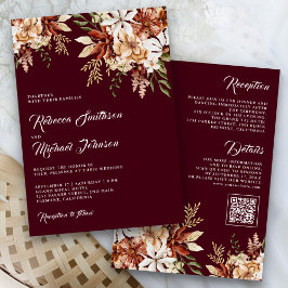 Convite Terracotta Floral Wildflower Burgundy Casamento
