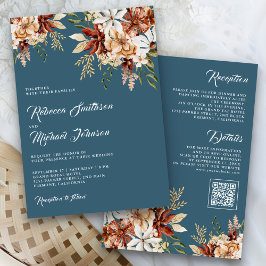 Convite Terracotta Floral Wildflower Dusty Casamento Azul
