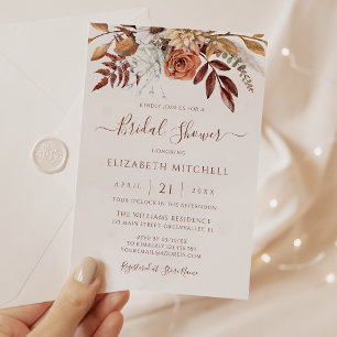 Convite Terracotta Flores Boho Outono Terra Bridal Shower