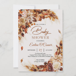 Convite Terracotta flores folhagem de cobre folhas