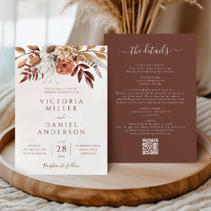 Convite Terracotta Flores Rústicas Boho Outono Casamento T