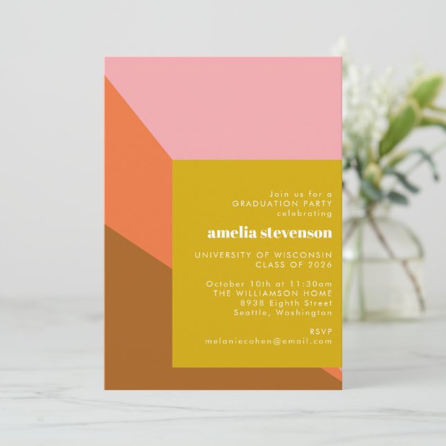 Convite Terracotta - Formas Rosa Foto de Festa de formatur (Em pé/Frente)