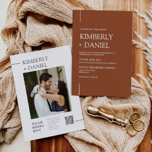 Convite Terracotta Foto do Código QR de Casamento Mínimo M
