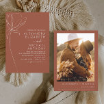 Convite Terracotta Foto Floral Minimalista de Casamento<br><div class="desc">Terracotta (terra cotta) da linha plana botânica minimalista e o calão negro da boia boêmica neutra (outono),  inverno,  Primavera ou verão com convites para fotos ou fotos - inclui uma bela e elegante tipografia de roteiro para a celebração especial do dia do casamento.</div>