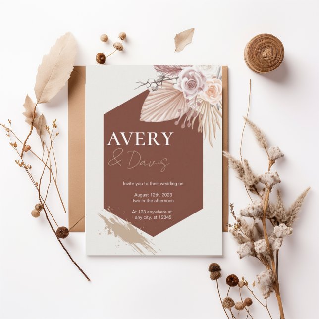 Convite Terracotta Geometric Boho Wedding Invitation (Criador carregado)