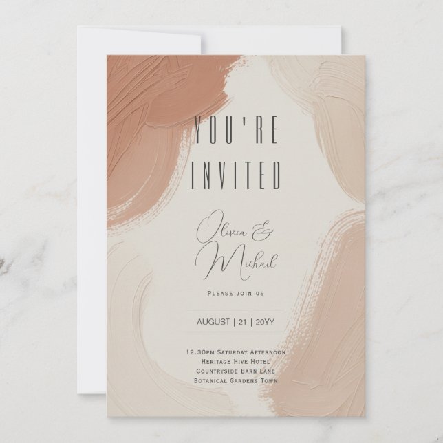 Convite Terracotta Heritage Blush Pincelada Abstrata (Frente)