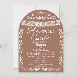 Convite Terracotta Hermoso Cariño Batismo e Primeiro Anive